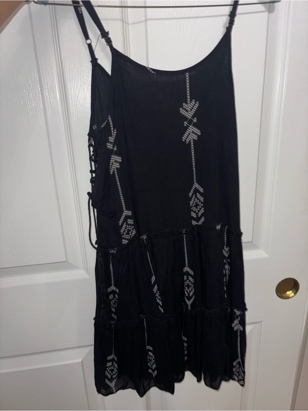 Beach By Exist Black Tiered Mini Dress with White Embroidery